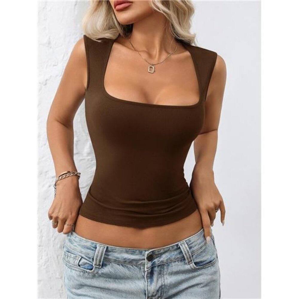 Women's Square Neck Tank Tops Basic Fitted Cami Summer Going Out Top - Picture 2 of 7